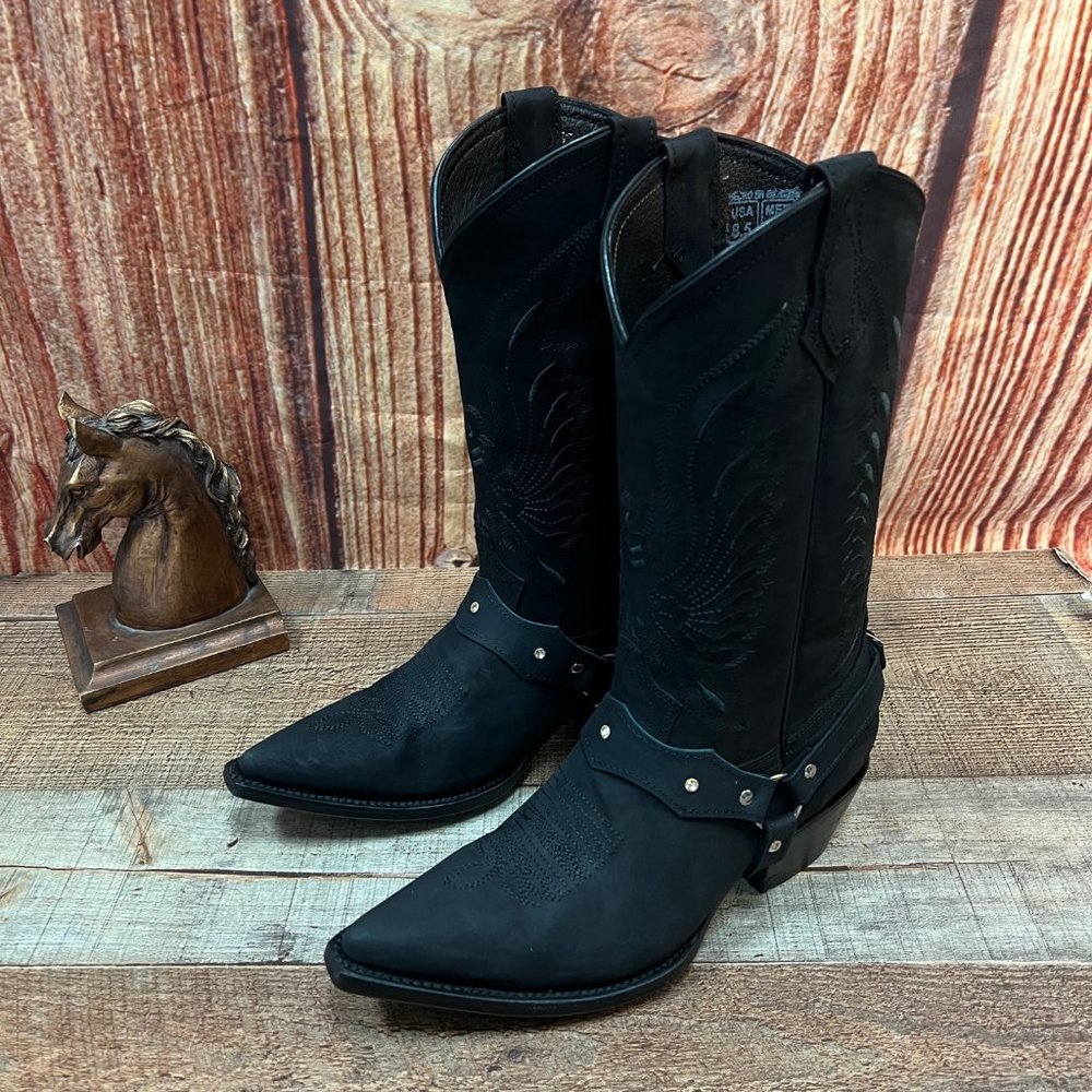 Women's Western Cowgirl RODEO Black Pointed Toe Leather Boots Botas VAQUERAS